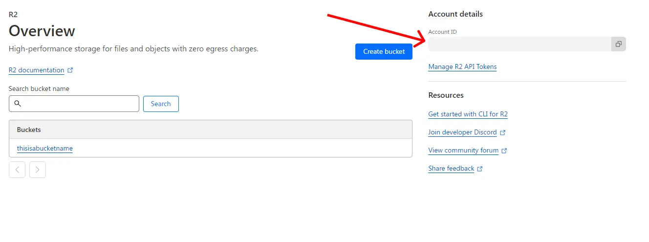 Getting the account id from the cloudflare r2 overview page