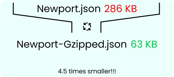 Compression power of Gzip turning a 286KB json file into just 65KB