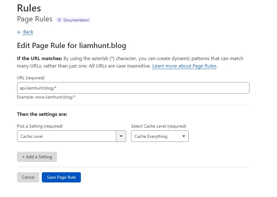 Caching page rule in Cloudflare