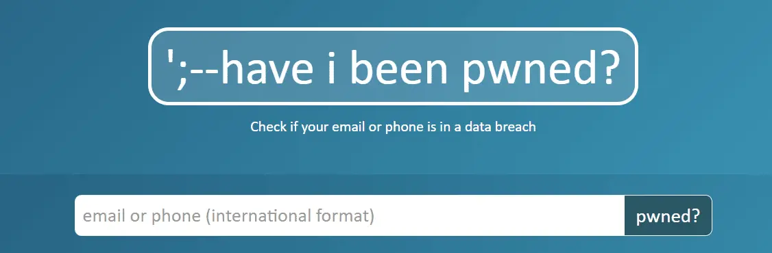 Splash screen of Have I been pwned